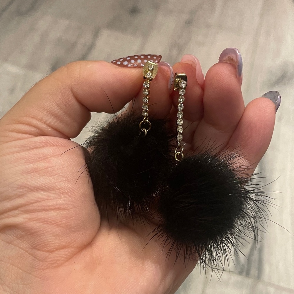 Chic Black Fur Pom Earrings